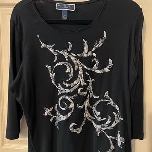 Karen Scott 3/4 sleeve top with embellishments 1X
